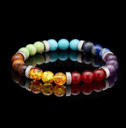 Homearda Men Women 8mm Lava Rock 7 Chakras Aromatherapy Essential Oil Diffuser Bracelet Braided Rope Natural Stone Yoga Beads Bracelet