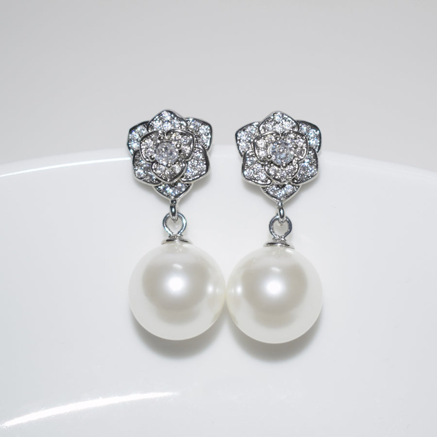 Earrings S925 Silver 18K Gold Plated 14mm Seashell pearl - ( A pair ）