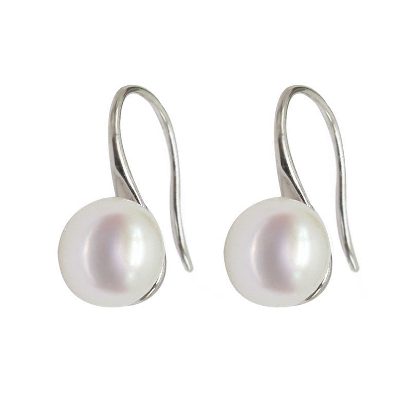 S925 Sliver Plated Earring 9-10mm Pearl for Womens Girls