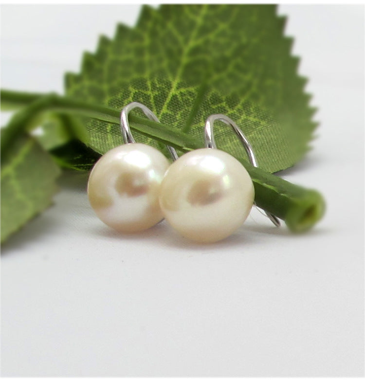 S925 Sliver Plated Earring 9-10mm Pearl for Womens Girls