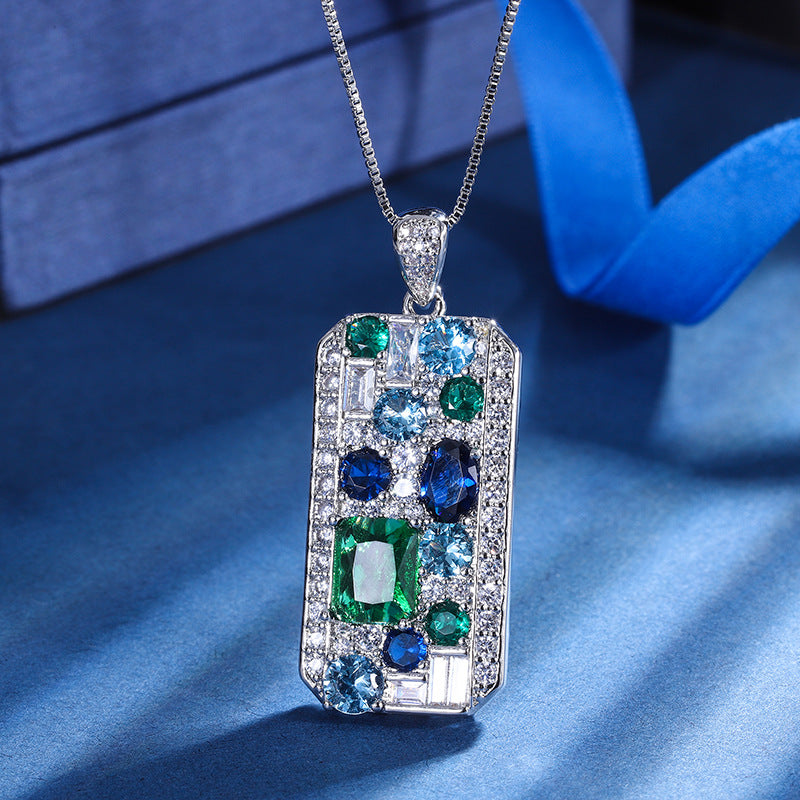 Homearda Necklaces for Women,Emerald and  Sapphire Pendant with Birthstone Crystals, Jewelry Gifts for Wife, 14K Plated 18 + 2 inch Chain, Birthday or Chrismas Holiday Gift for Her, Mom, & Sister . Ring ,Earring