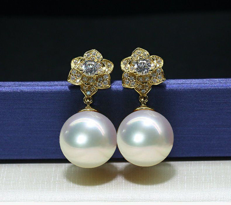 Earrings S925 Silver 18K Gold Plated 14mm Seashell pearl - ( A pair ）