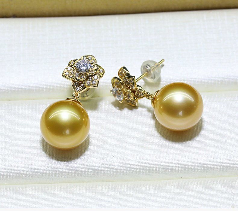 Earrings S925 Silver 18K Gold Plated 14mm Seashell pearl - ( A pair ）