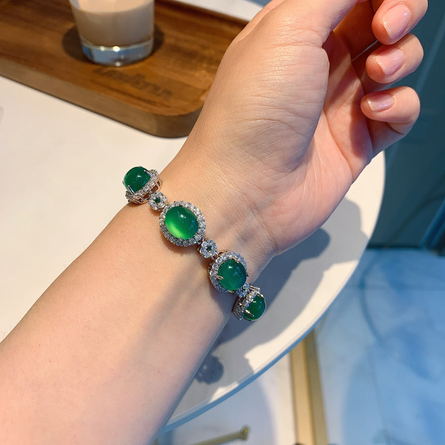 Homearda Natural Ice Green Jade Bracelet for Women, Green Chalcedony Gemstone Women Bracelets, Good Luck Jade Womens Bracelets Adjustable Opening, Amulet Jewelry Gifts for Inner Peace ,Birthday or Chrismas Holiday Gift for Her, Mom, & Sister