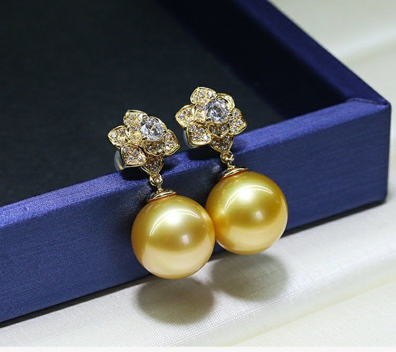 Earrings S925 Silver 18K Gold Plated 14mm Seashell pearl - ( A pair ）