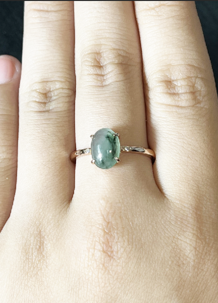 925 Sterling Silver Emerald Gemstone Ring Horizontal Promise Ring for Women -Pure natural jade