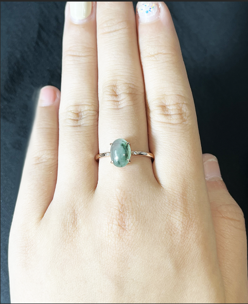 925 Sterling Silver Emerald Gemstone Ring Horizontal Promise Ring for Women -Pure natural jade