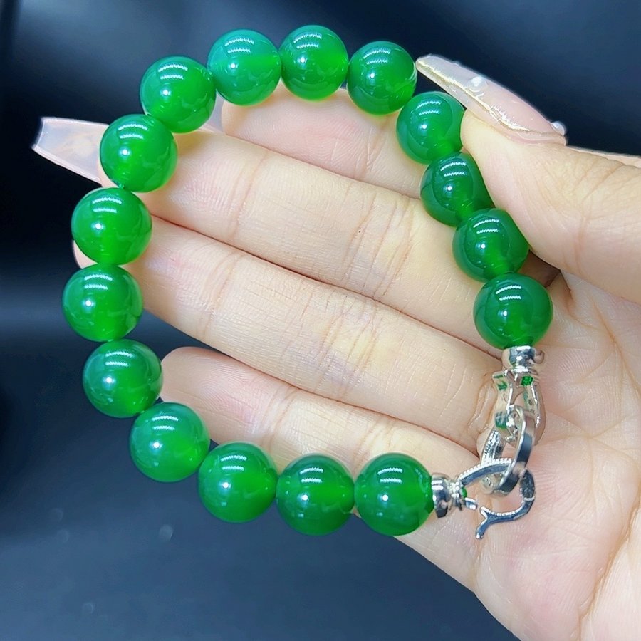 Homearda Natural Ice Green Jade Bracelet for Women, Green Chalcedony Gemstone Women Bracelet, Yoga Beads Bracelet,Good Luck Jade Womens Bracelets, Amulet Jewelry Gifts for Inner Peace ,Birthday or Chrismas Holiday Gift for Her, Mom, & Sister